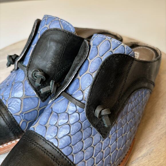 NEW Freebird by Steven Malena Blue Black Snakeskin Leather Mules Women’s Size 9 - Picture 11 of 12